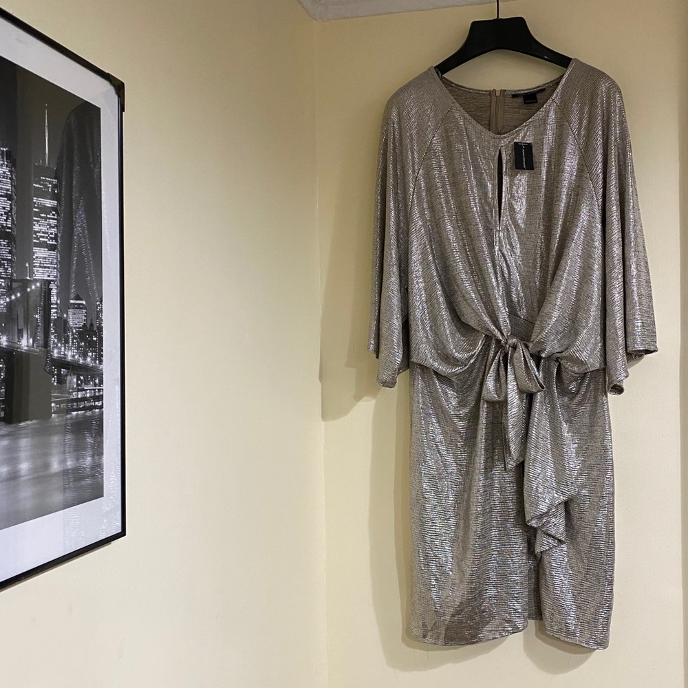 Ashley Stewart Silver Metallic Midi Dress